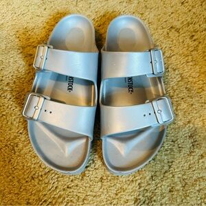 Birkenstock Arizona Essentials Two-Strap EVA Sandal, silver, size 41 (W10/M8)